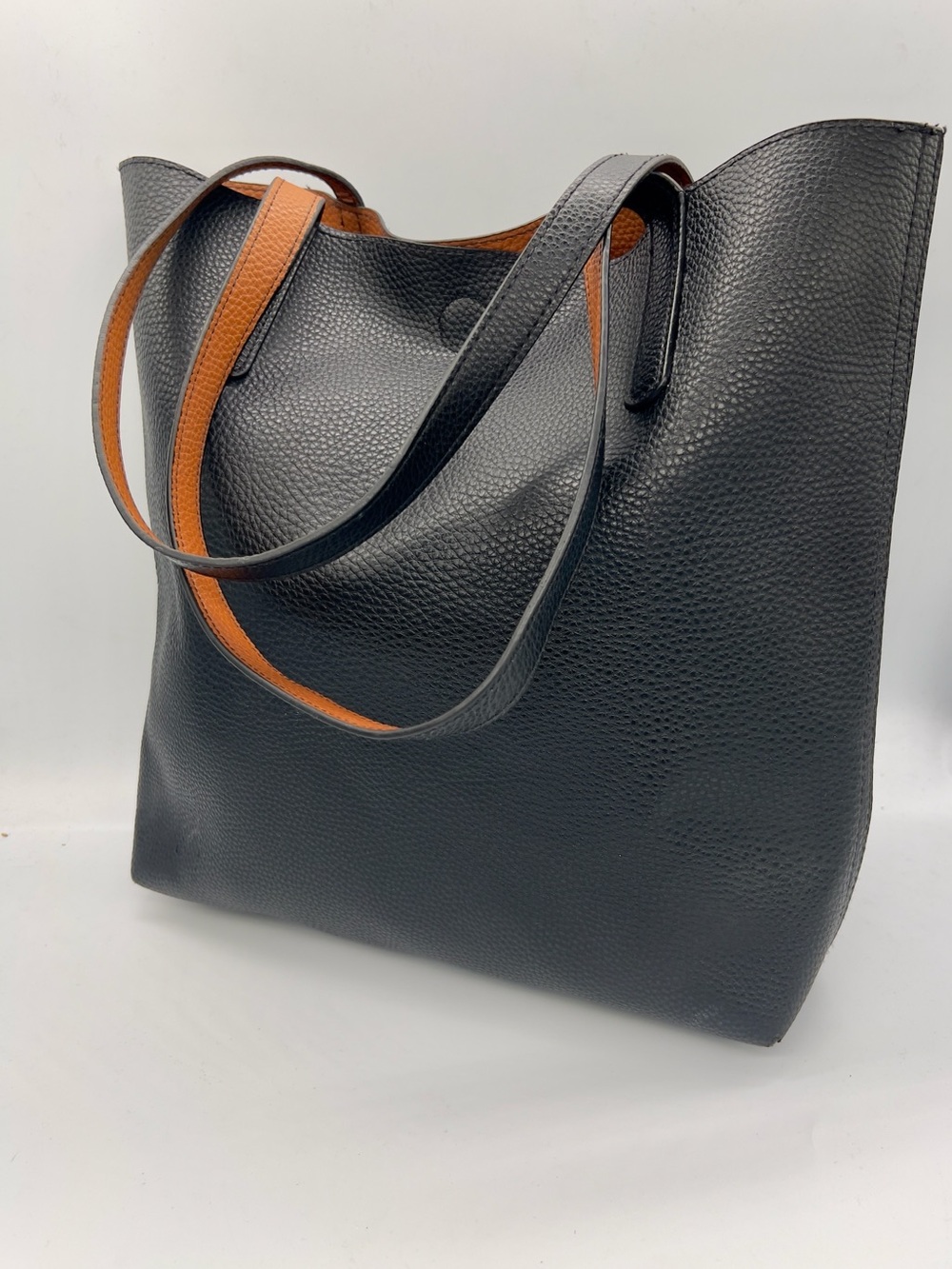 Classic Black Reversible Tote with Tan Interior